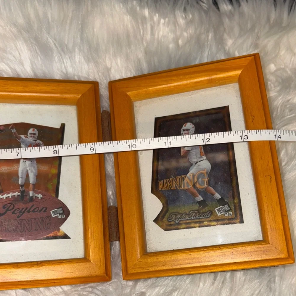Wooden Triple Photo Frame with Sports Memorabilia (Peyton Manning)